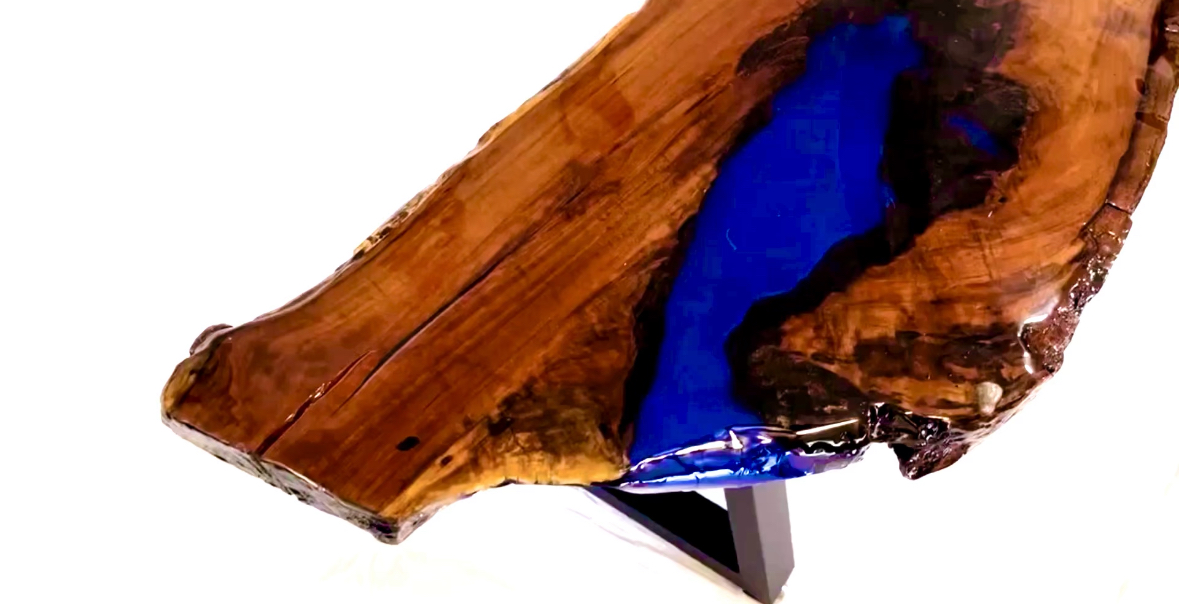 Cherry Wood Blue Epoxy Bench